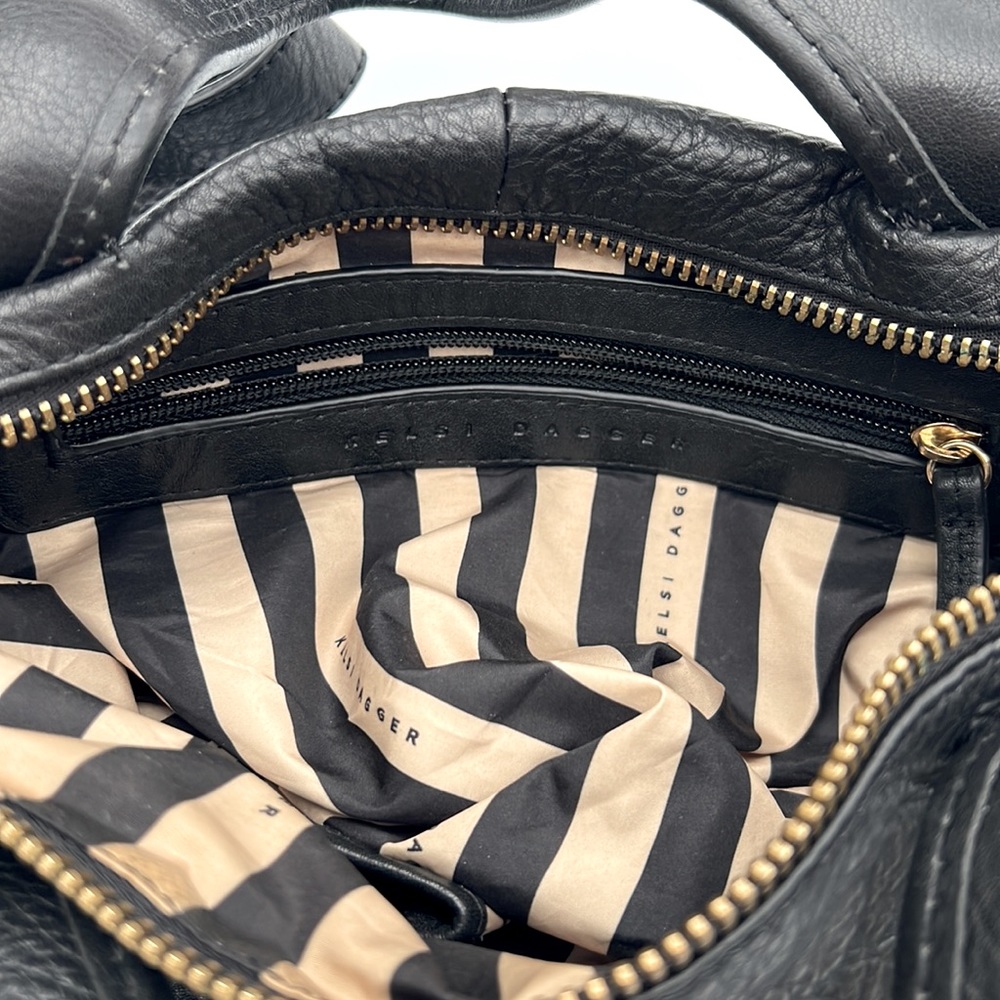Kelsi Dagger Genuine Leather Black Crossbody Purse with Gold Zippers - Picture 7 of 13